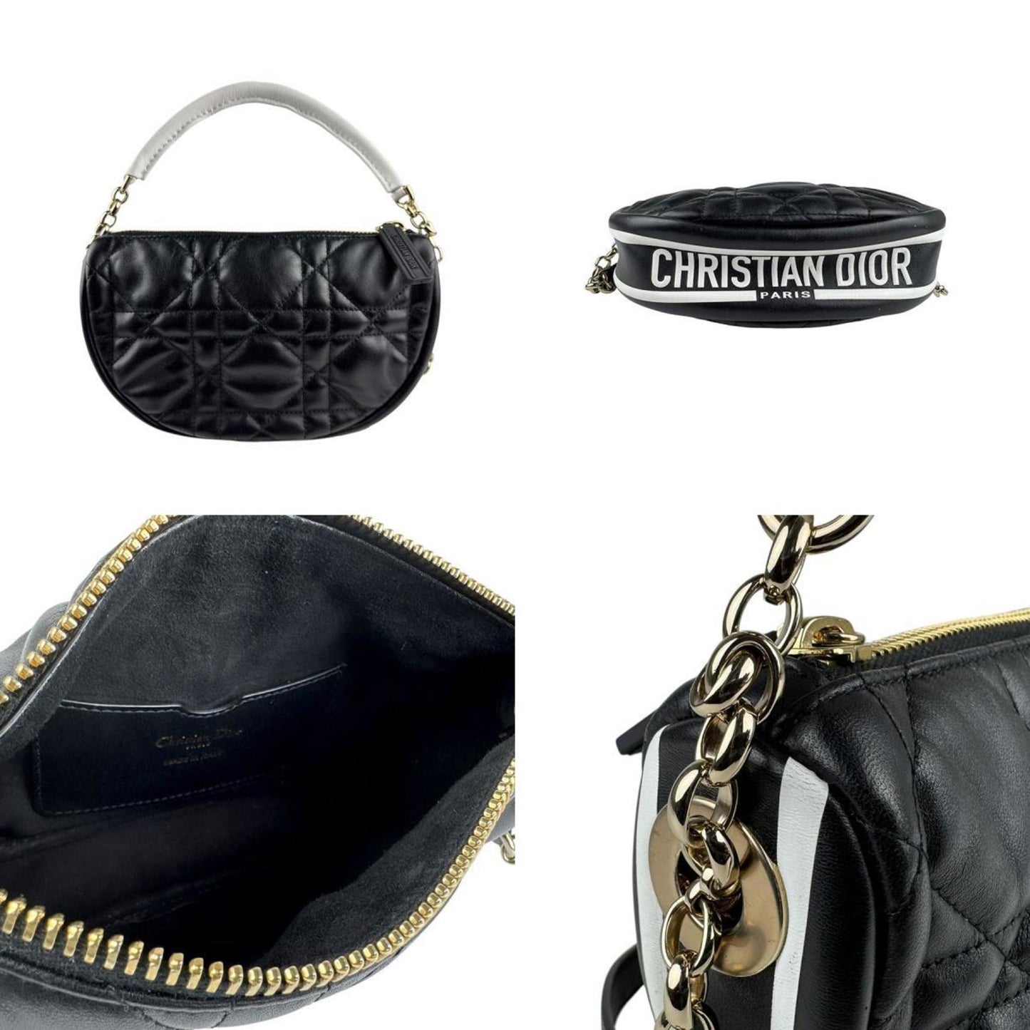 Christian Dior Black White Leather Handbag Shoulder Bag Style 2
