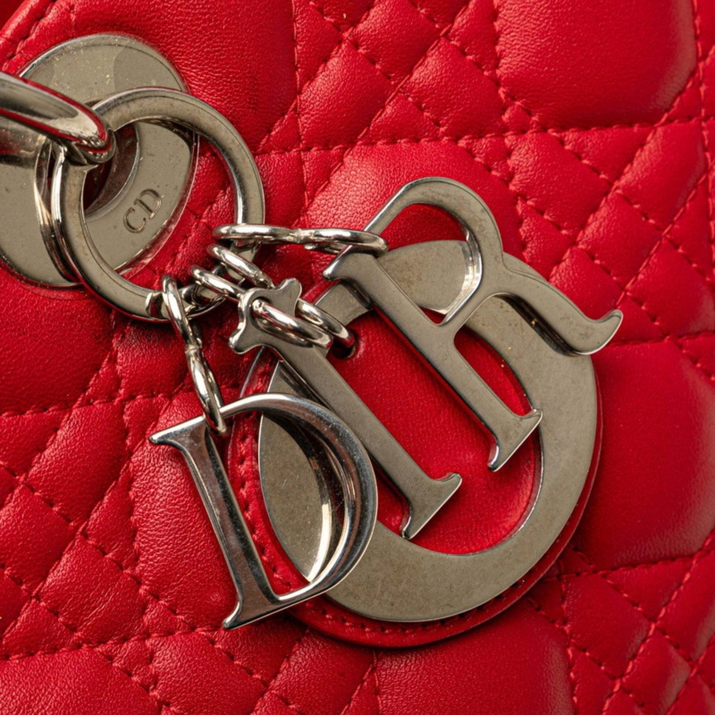 Christian Dior Lady Dior Red Color Leather Handbag Shoulder Bag Leather