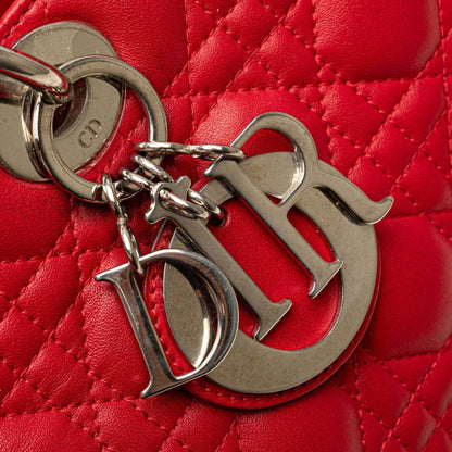 Christian Dior Lady Dior Red Color Leather Handbag Shoulder Bag Leather