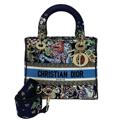 Christian Dior Blue Gold Canvas Shoulder Bag