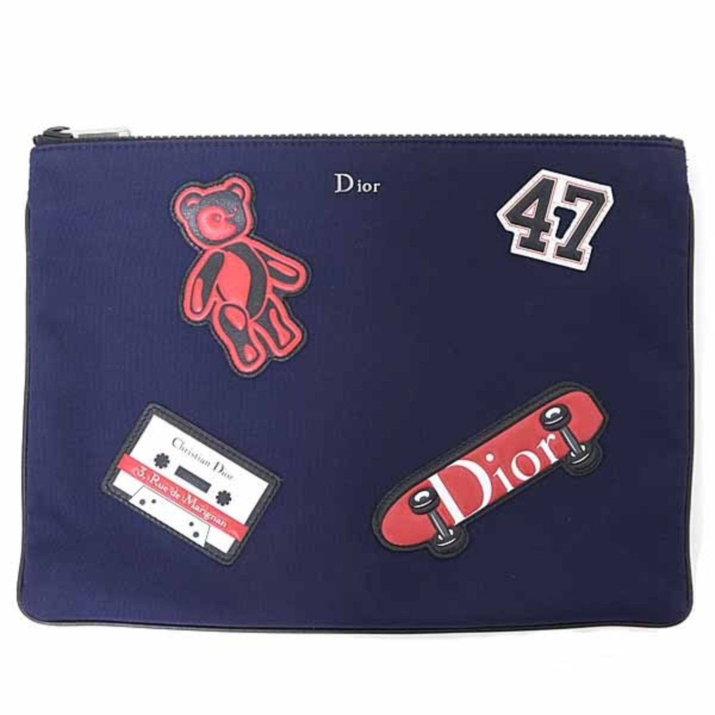 Christian Dior Navy Red Color Nylon Pouch
