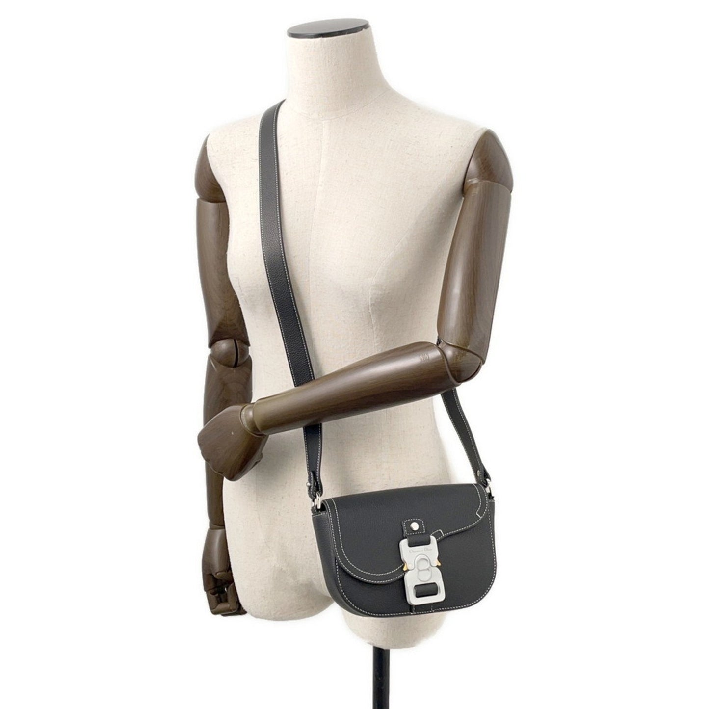 Christian Dior Black Leather Messenger Bag Saddle Bag Shoulder Bag