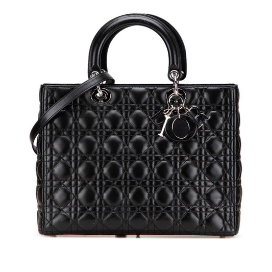 Christian Dior Lady Dior Black Leather Handbag Shoulder Bag Leather