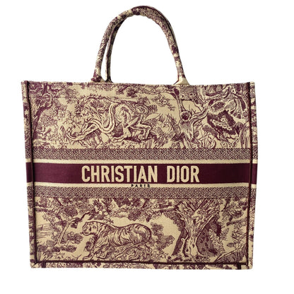 Christian Dior Bordeaux Brown Red Color Canvas Tote Bag
