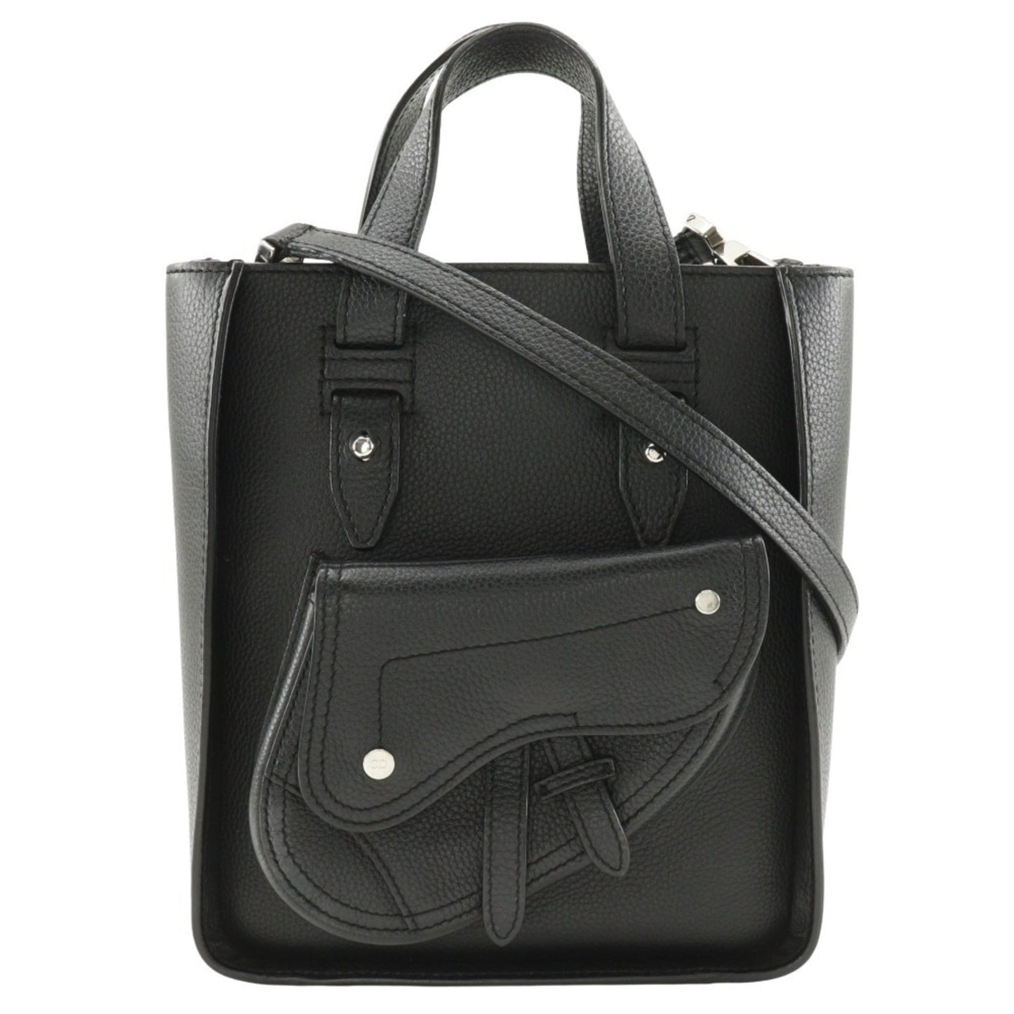 Christian Dior Black Leather Handbag Shoulder Bag Tote Bag Leather