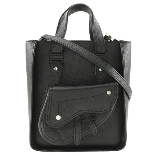 Christian Dior Black Leather Handbag Shoulder Bag Tote Bag Leather