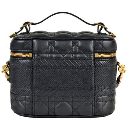 Christian Dior Black Leather Canvas Shoulder Bag Vanity Bag