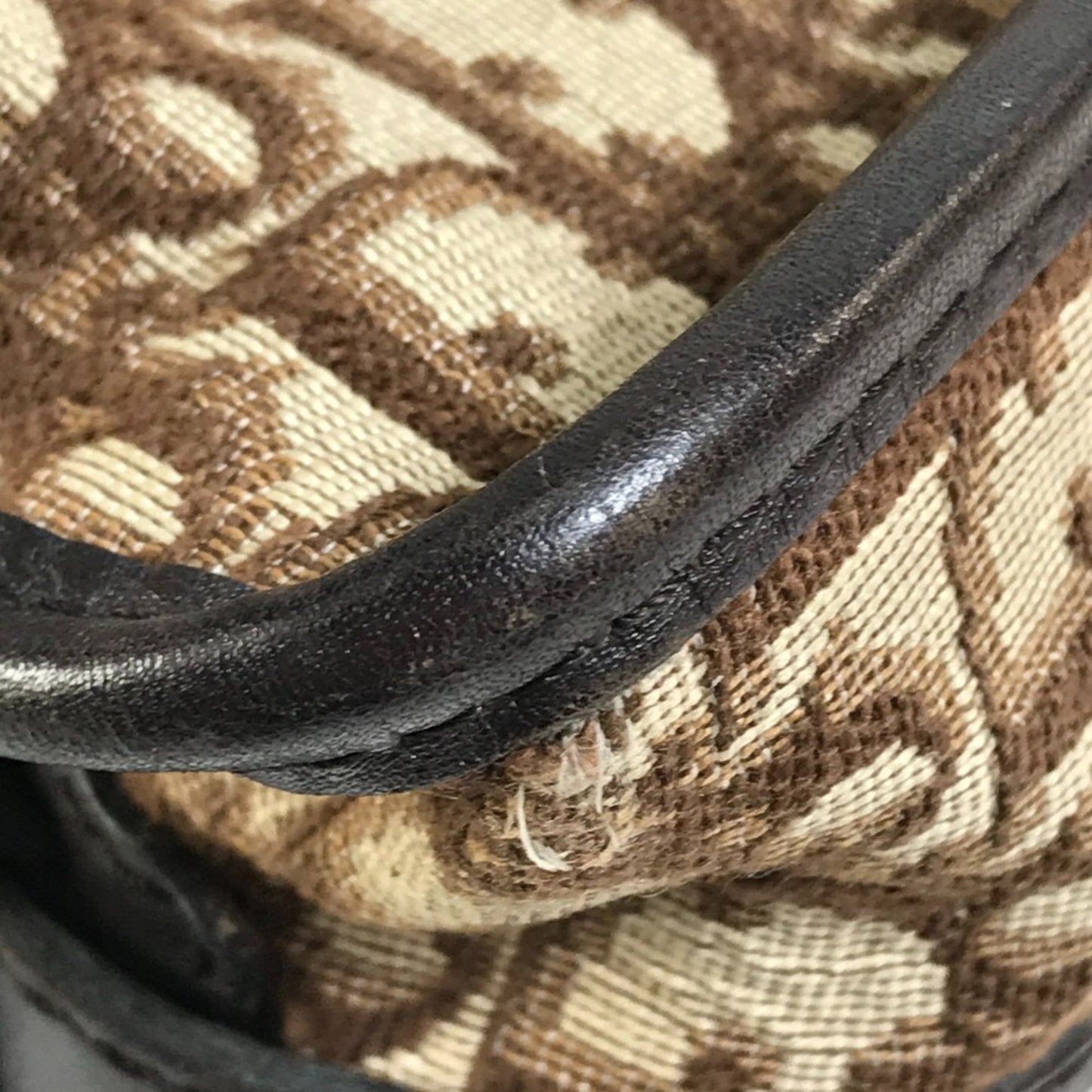 Christian Dior Beige Brown Leather Canvas Shoulder Bag