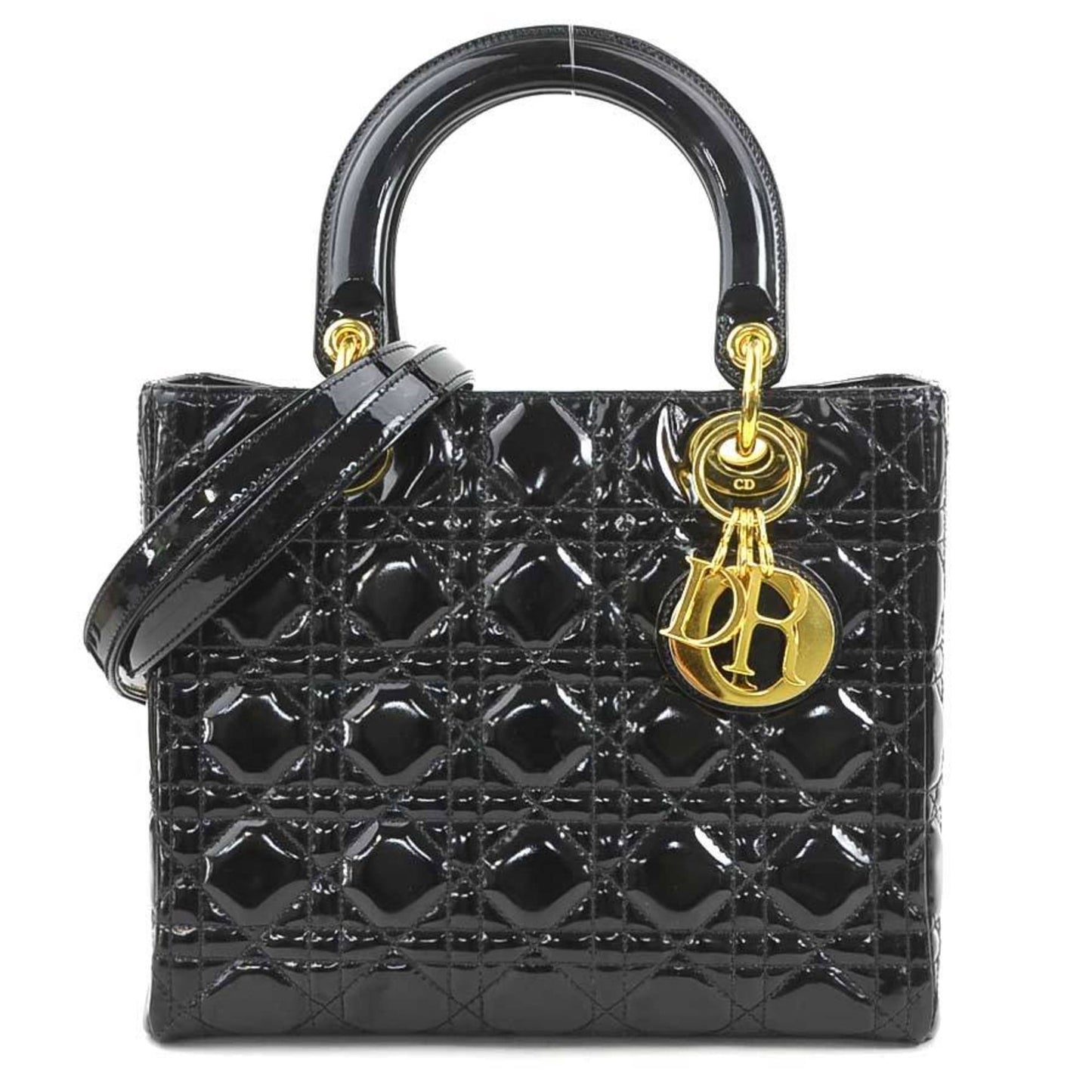 Christian Dior Black Patent Leather Handbag Shoulder Bag Leather