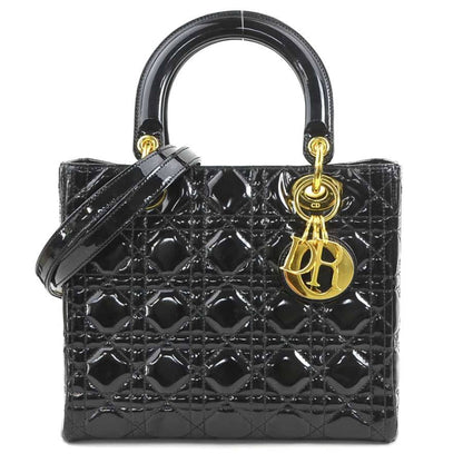 Christian Dior Black Patent Leather Handbag Shoulder Bag Leather