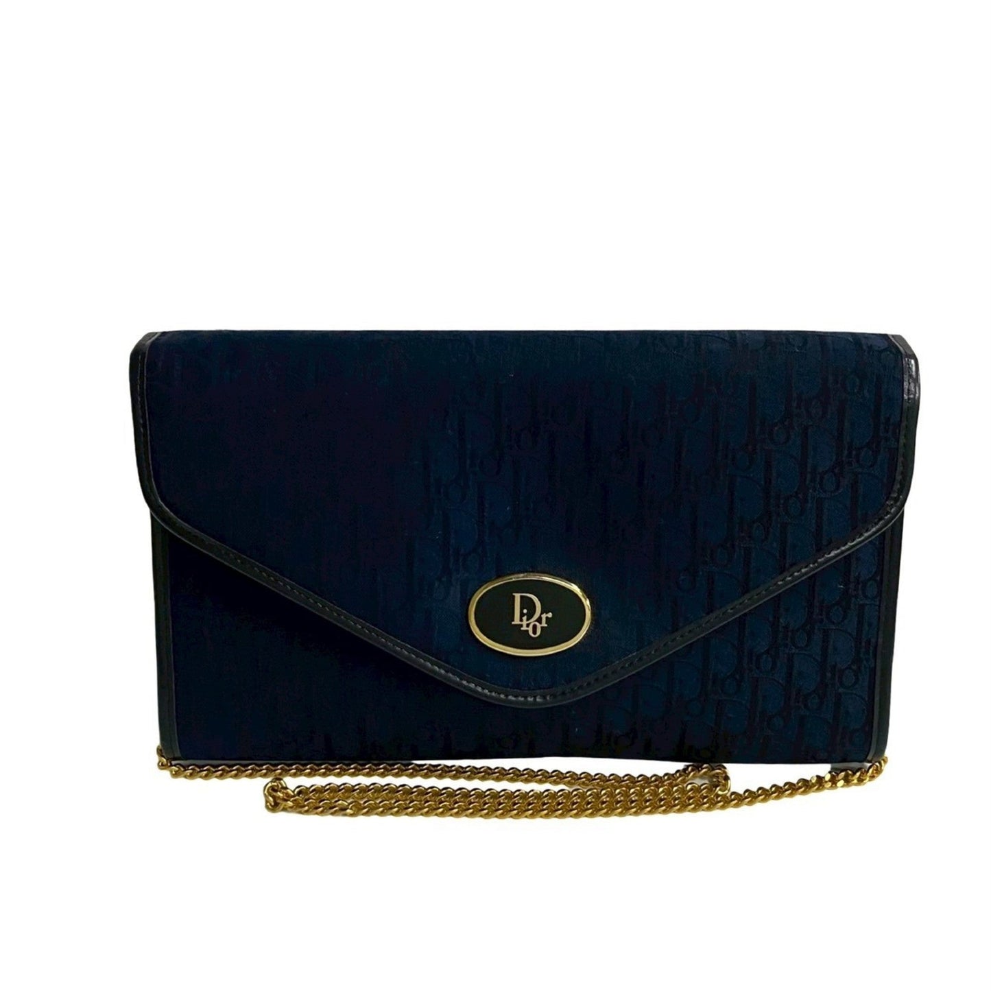 Christian Dior Navy Leather Canvas Shoulder Bag Leather