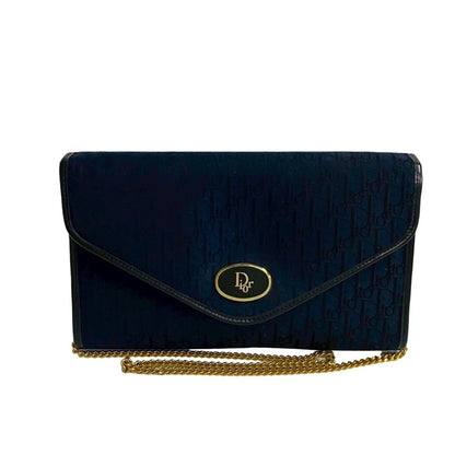 Christian Dior Navy Leather Canvas Shoulder Bag Leather