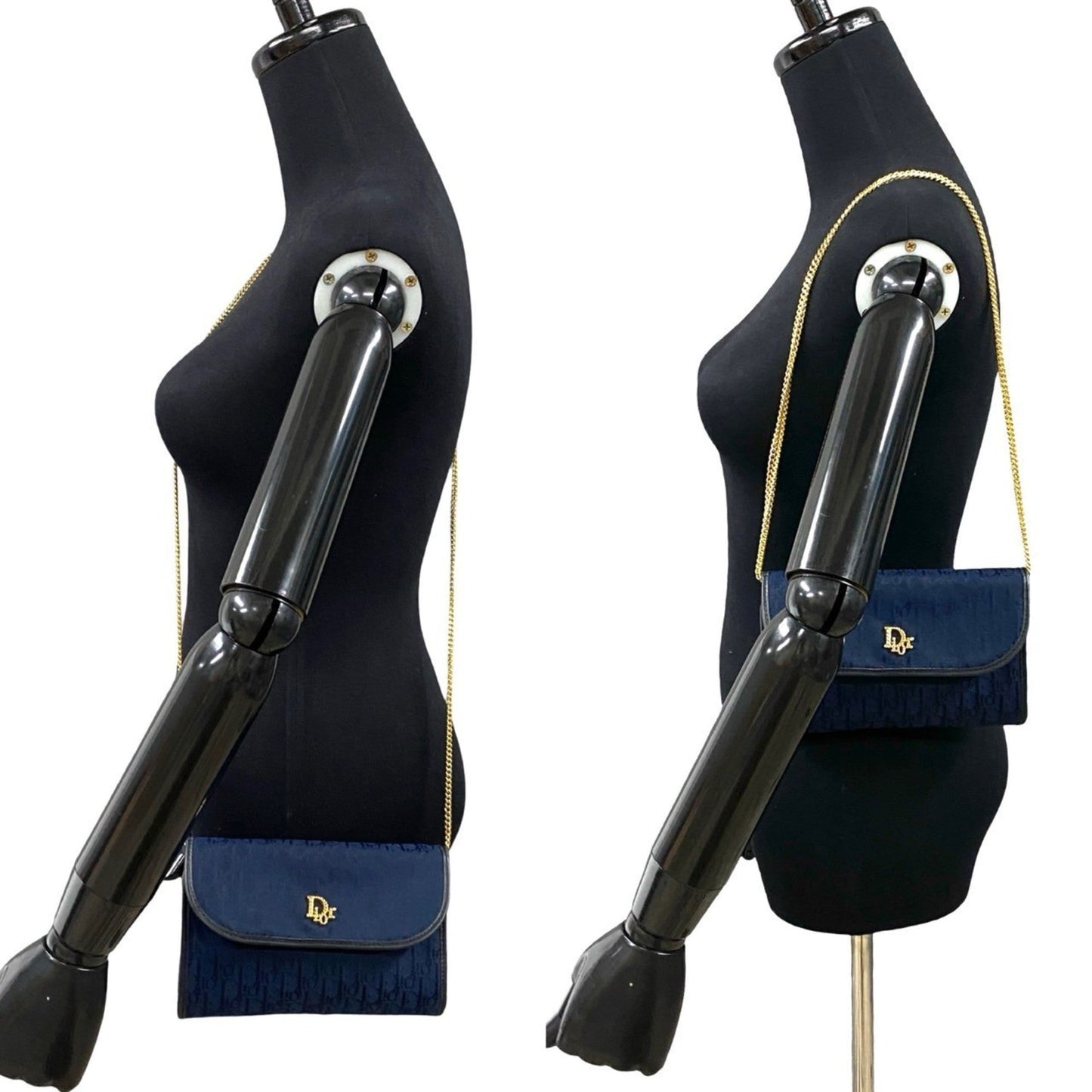 Christian Dior Navy Canvas Leather Pochette Shoulder Bag Leather