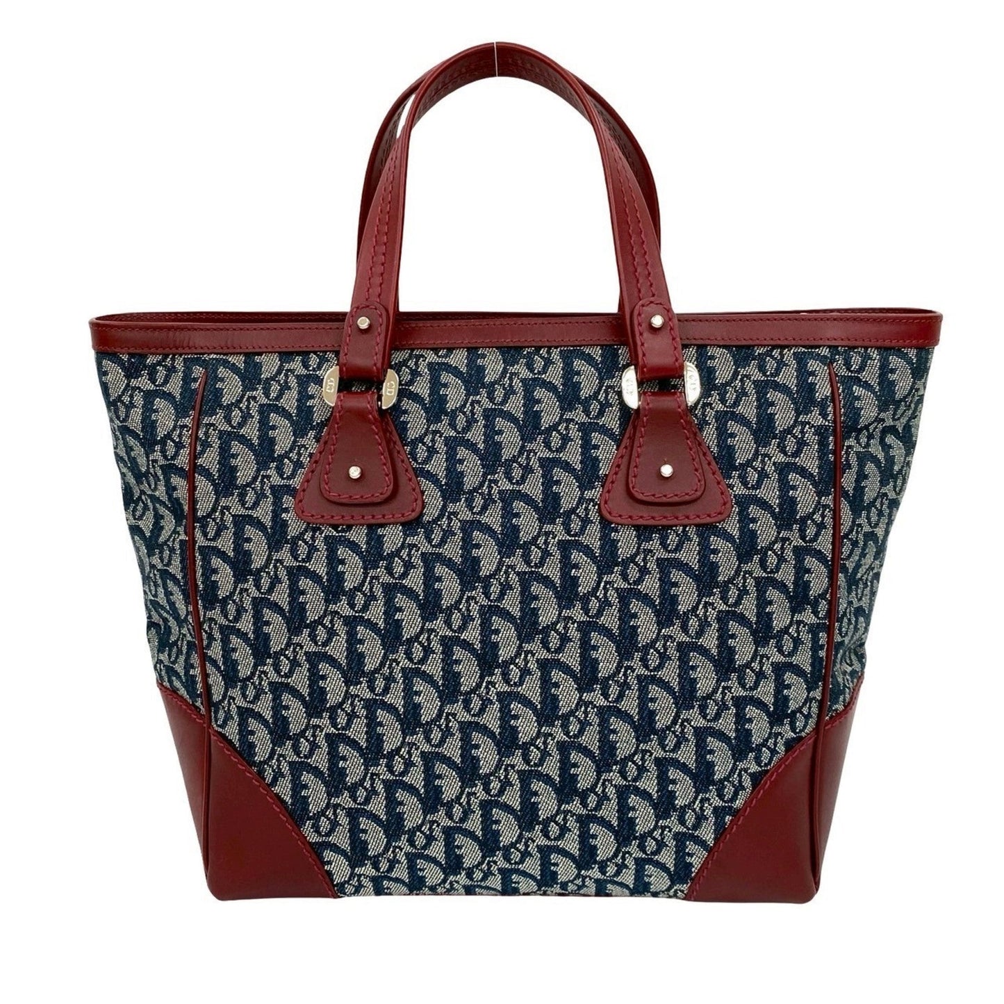 Christian Dior Navy Wine Canvas Leather Handbag Tote Bag Style 2