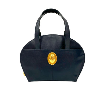 Christian Dior Navy Leather Boston Bag Handbag Tote Bag
