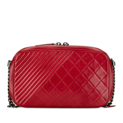 Chanel Boy Coco Mark Chain Shoulder Bag Camera Red Leather Women's Chanel