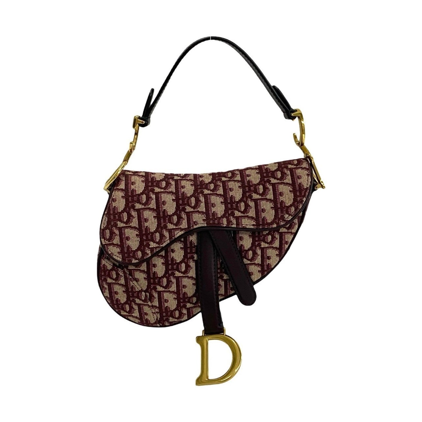 Christian Dior Red Color Leather Canvas Handbag Saddle Bag