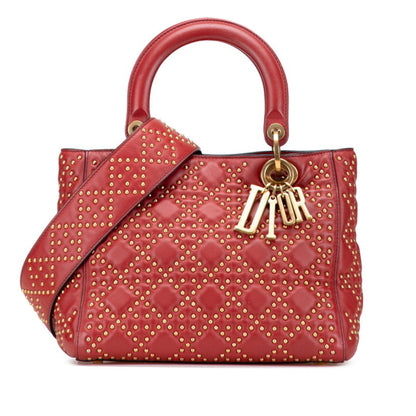 Christian Dior Lady Dior Red Color Leather Handbag Shoulder Bag Style 2