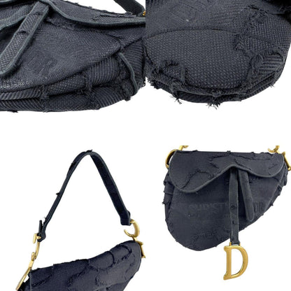 Christian Dior Black Canvas Handbag Saddle Bag
