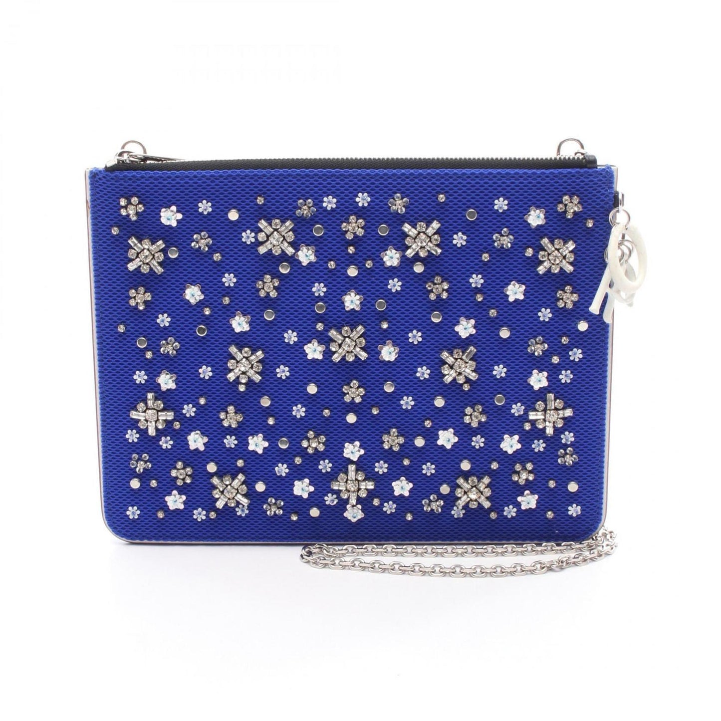 Christian Dior Black Blue Leather Fabric Shoulder Bag