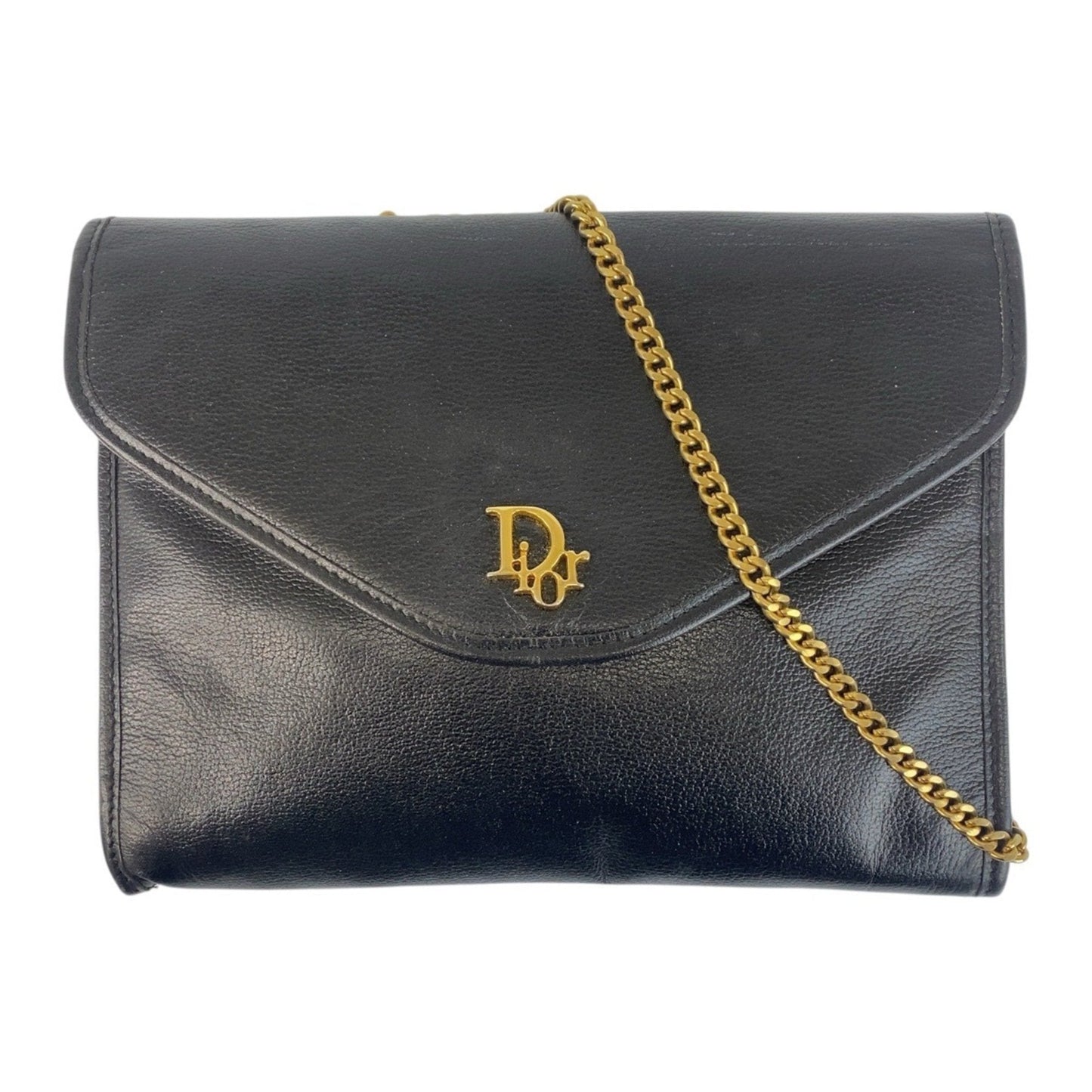 Christian Dior Black Leather Clutch Bag Shoulder Bag Leather