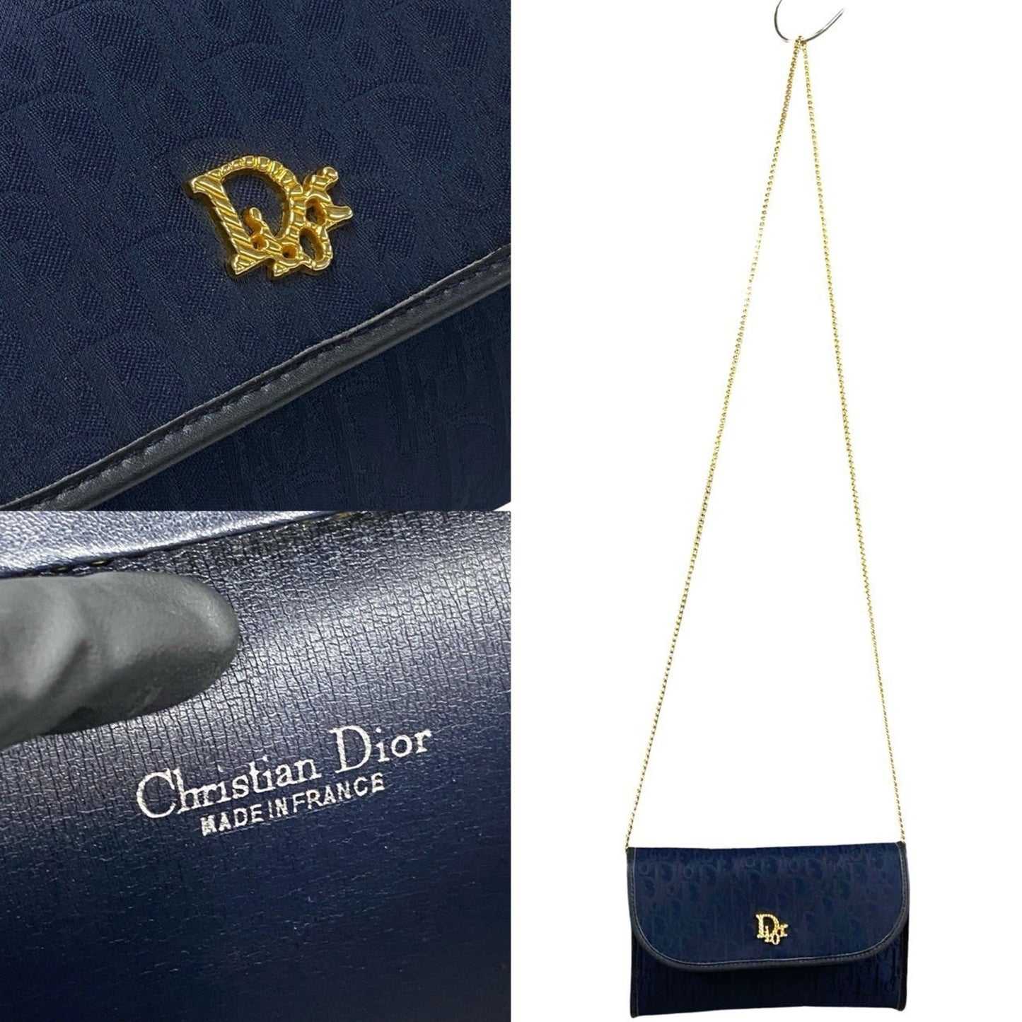Christian Dior Navy Leather Canvas Shoulder Bag Style 2