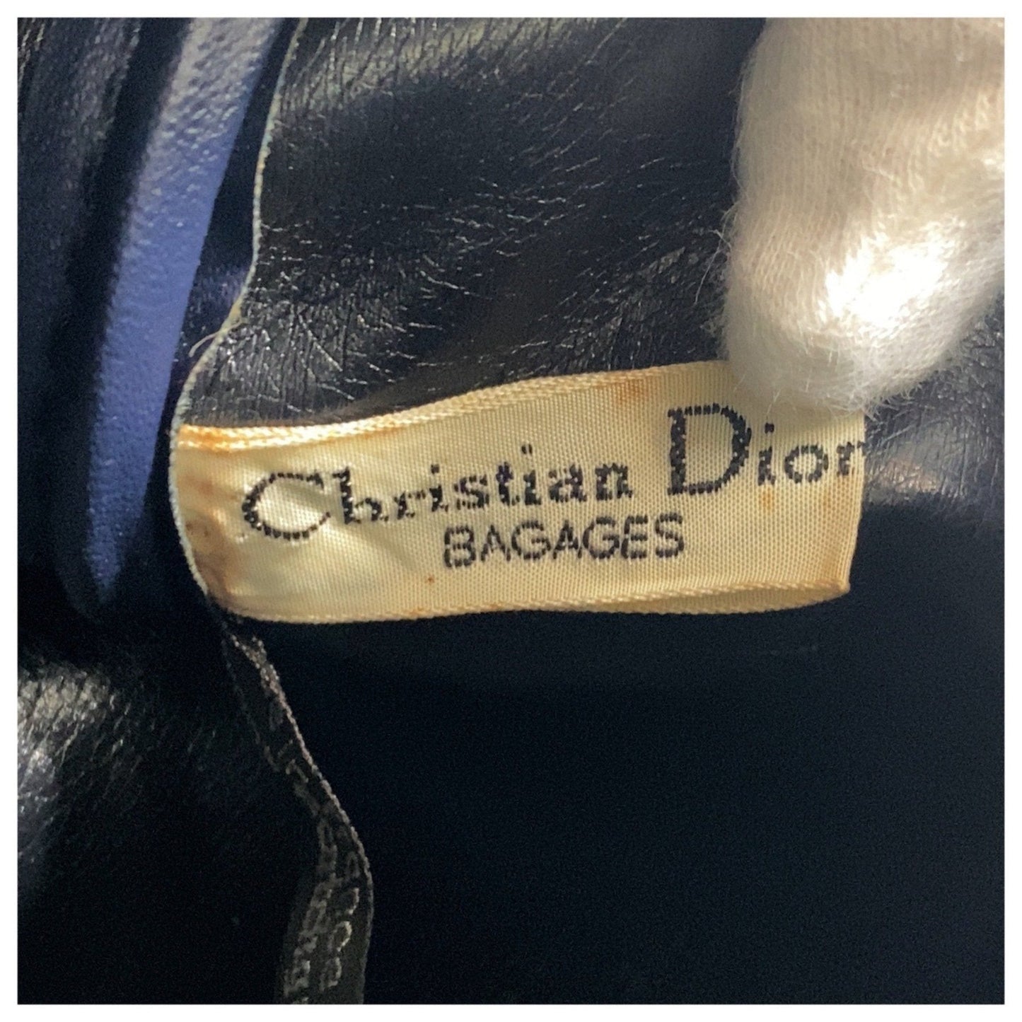 Christian Dior Trotter Beige Navy Canvas Leather Boston Bag Handbag Leather