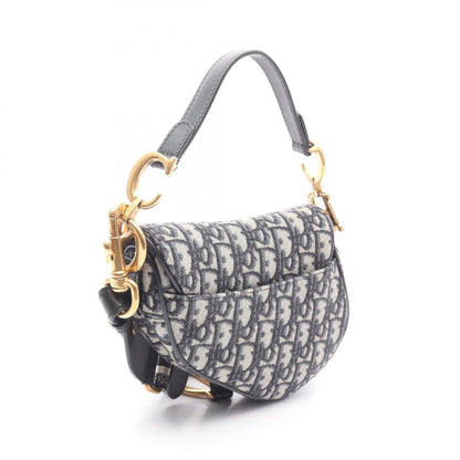 Christian Dior Beige Black Blue Canvas Leather Handbag