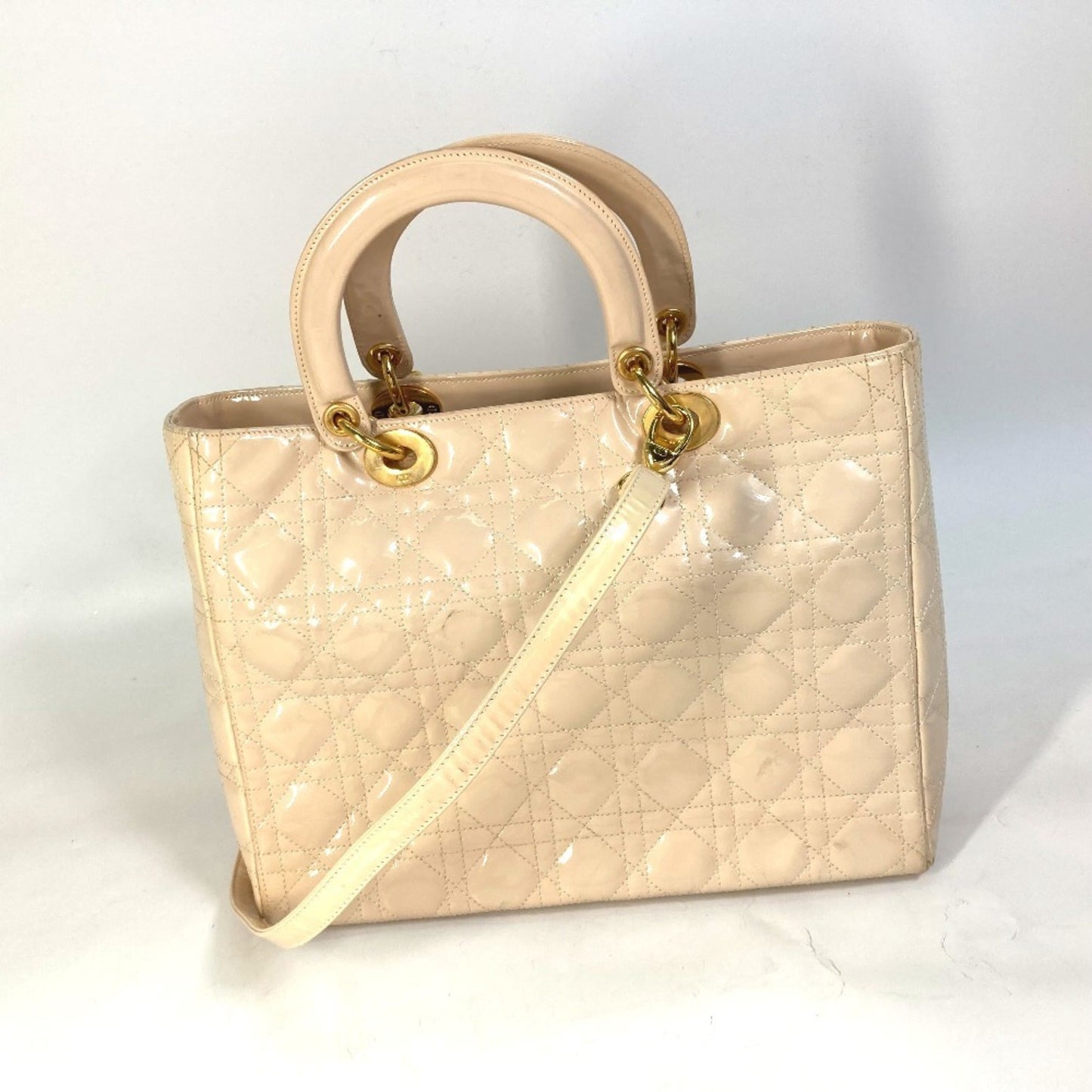 Christian Dior Beige Patent Leather Handbag Shoulder Bag