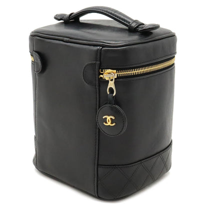 Chanel Bicolor Coco Mark Vanity Bag Handbag Pouch Lambskin Leather Black A01619