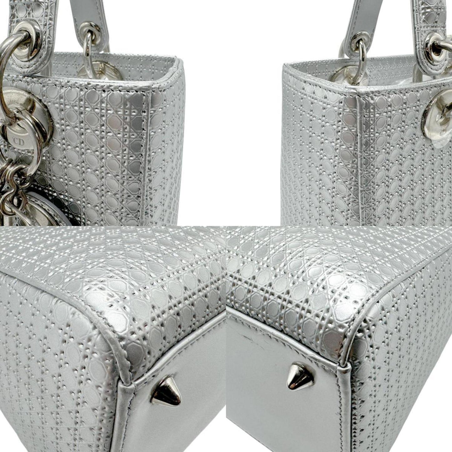 Christian Dior Silver Leather Handbag Shoulder Bag Style 4
