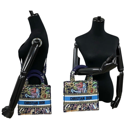 Christian Dior Blue Gold Canvas Shoulder Bag