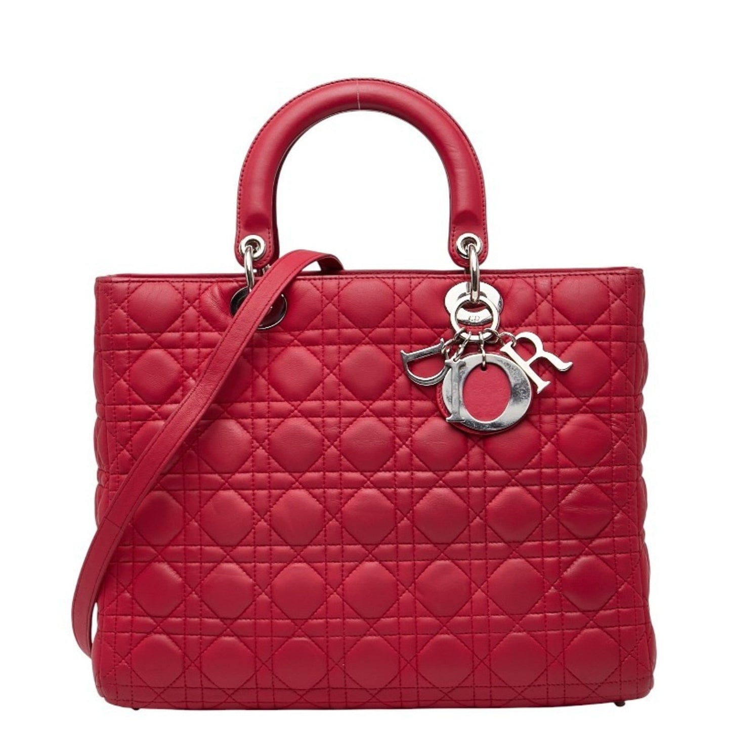 Christian Dior Lady Dior Red Color Leather Handbag Shoulder Bag Style 3