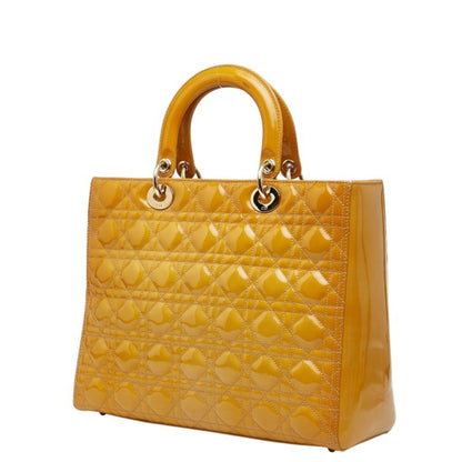 Christian Dior Lady Dior Yellow Patent Leather Handbag Shoulder Bag Leather