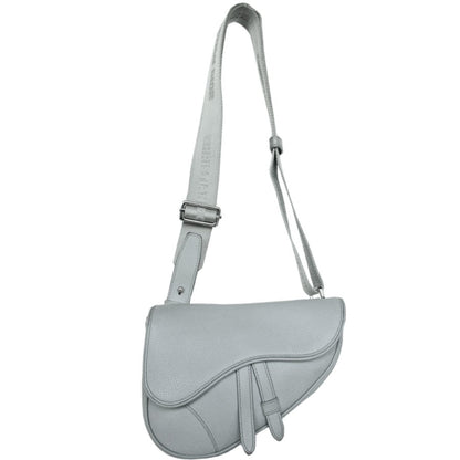 Christian Dior Light Gray Leather Saddle Bag Sling Bag