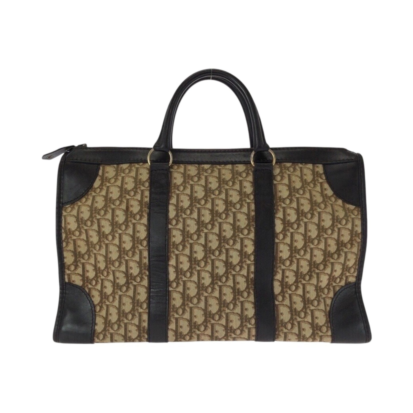 Christian Dior Beige Brown Canvas Leather Boston Bag Handbag