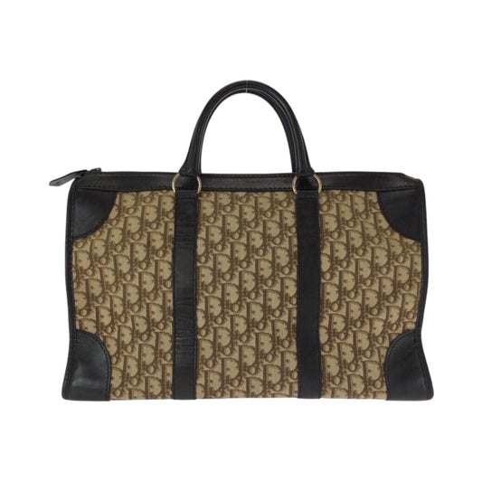 Christian Dior Beige Brown Canvas Leather Boston Bag Handbag