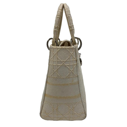 Christian Dior Lady Dior White Canvas Handbag