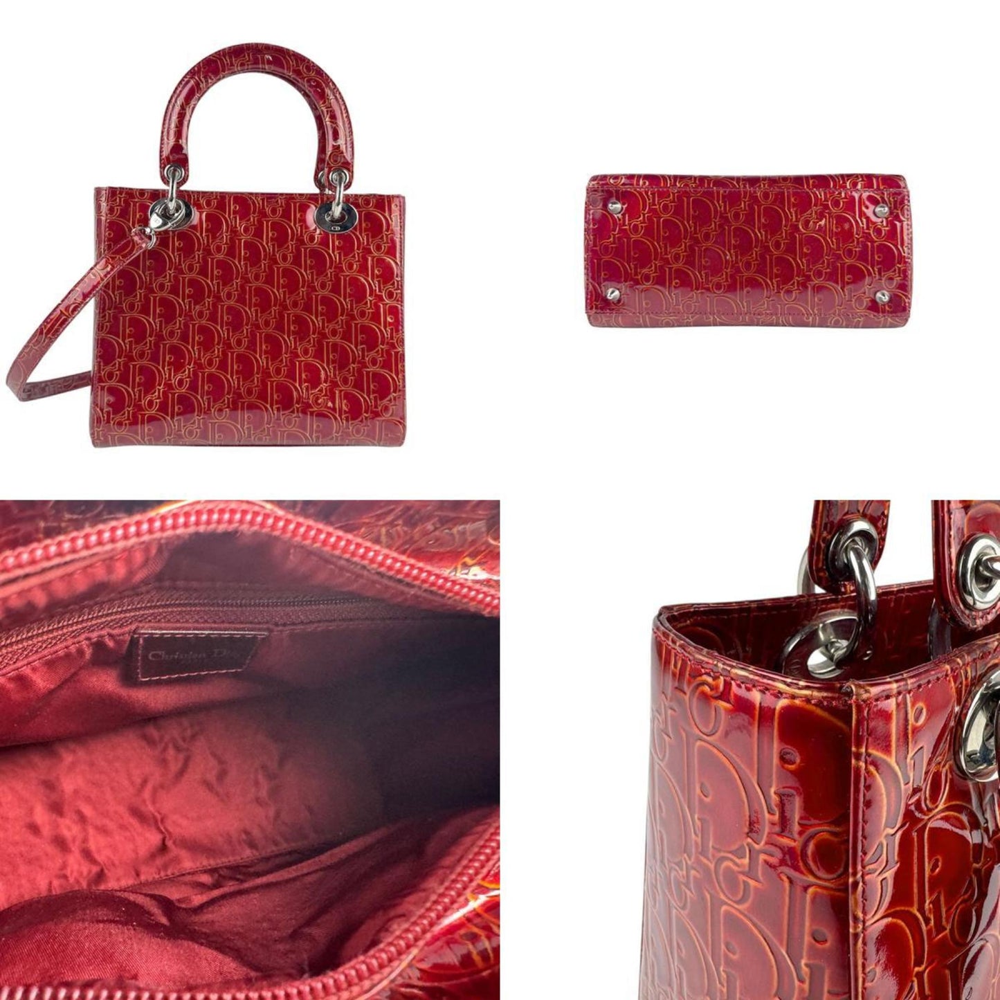 Christian Dior Red Color Patent Leather Handbag Shoulder Bag