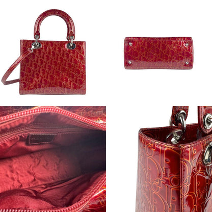 Christian Dior Red Color Patent Leather Handbag Shoulder Bag
