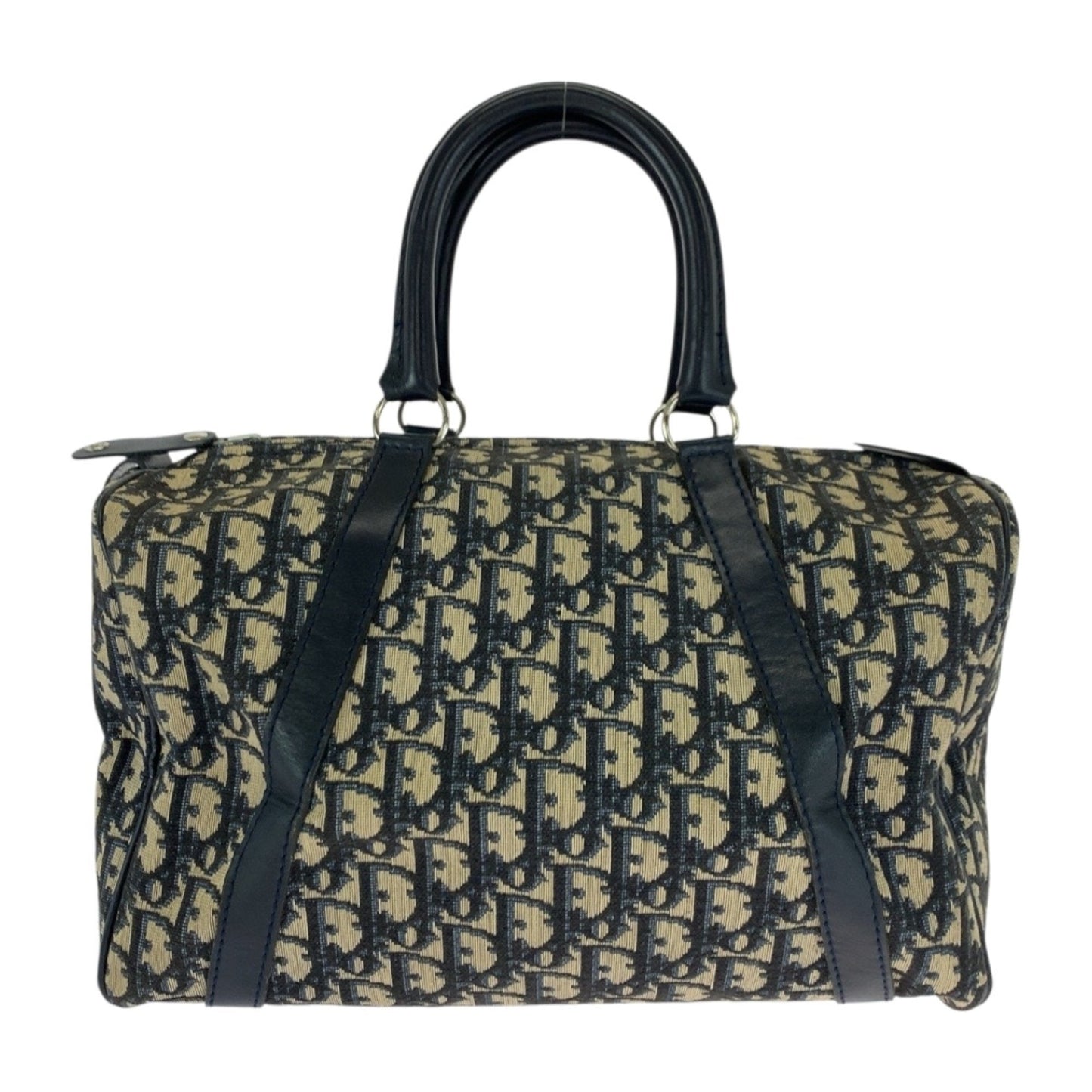 Christian Dior Ivory Navy Canvas Boston Bag Handbag