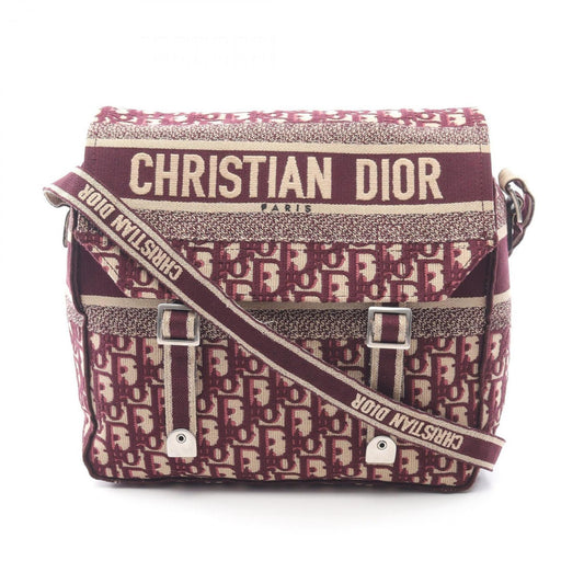 Christian Dior Beige Bordeaux Canvas Leather Shoulder Bag