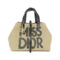Christian Dior Beige Black Cotton Leather Handbag