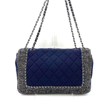 Chanel Bag Matelasse Chain Shoulder Navy Multicolor W Horizontal Women's Cotton Jersey x Tweed Chanel