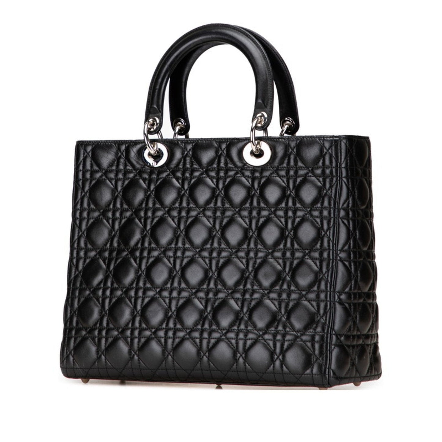 Christian Dior Lady Dior Black Leather Handbag Shoulder Bag Leather