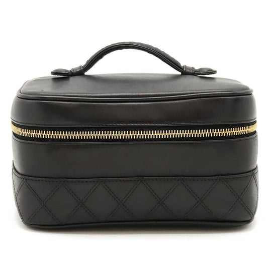 Chanel Bicolor Vanity Bag Pouch Handbag Leather Black A01618