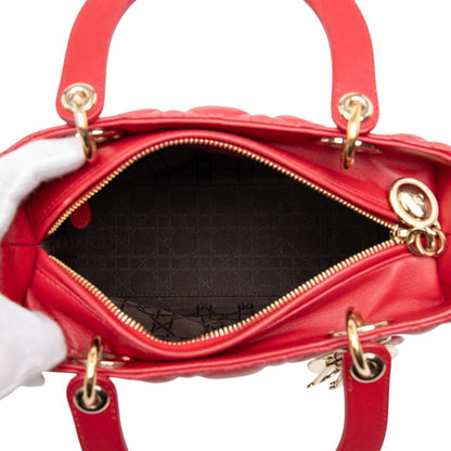 Christian Dior Lady Dior Red Color Leather Handbag