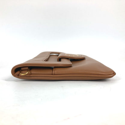 Christian Dior Brown Leather Clutch Bag Handbag Shoulder Bag