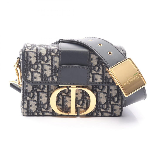 Christian Dior Beige Black Navy Canvas Leather Shoulder Bag