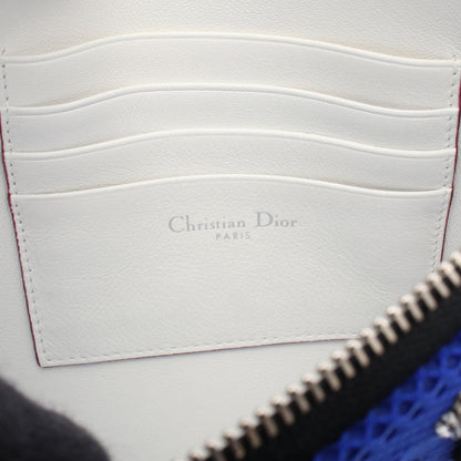 Christian Dior Black Blue Leather Fabric Shoulder Bag